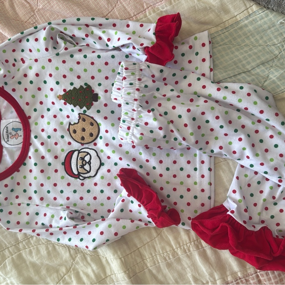Holiday Kids Pajama Set with Red and Green Dots